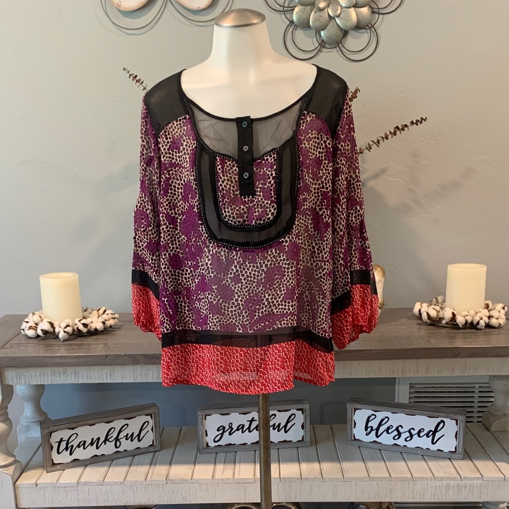 Petticoat Alley Purple and Red Sheer Blouse